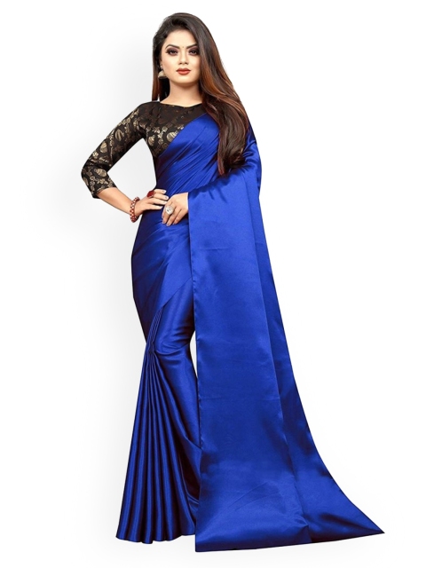 

CLOMITA Blue Solid Satin Saree