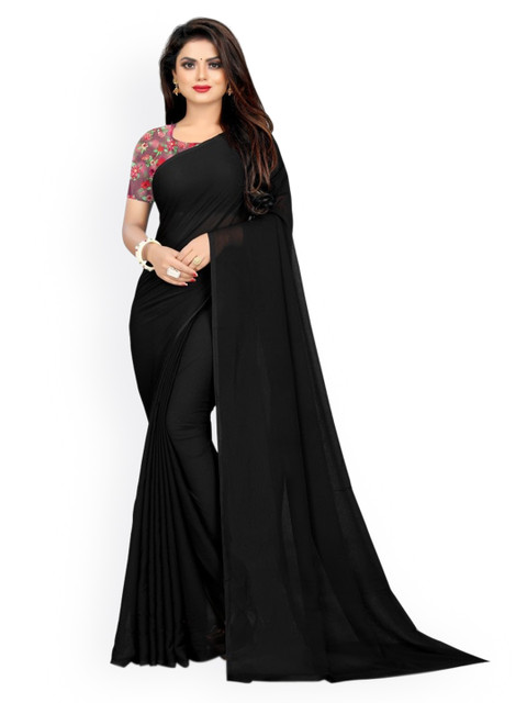 

CLOMITA Black Solid Saree