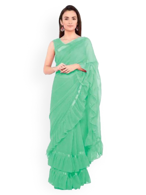 

CLOMITA Green Pure Georgette Ruffle Saree