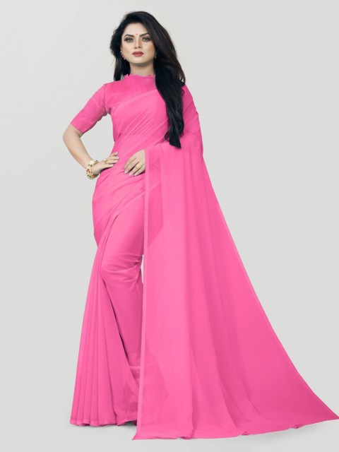 

CLOMITA Pink Solid Pure Georgette Saree