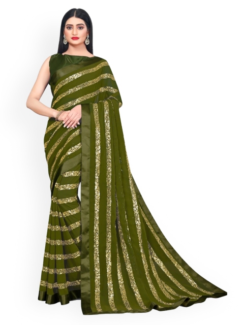 

CLOMITA Green & Gold-Toned Embellished Sequinned Saree