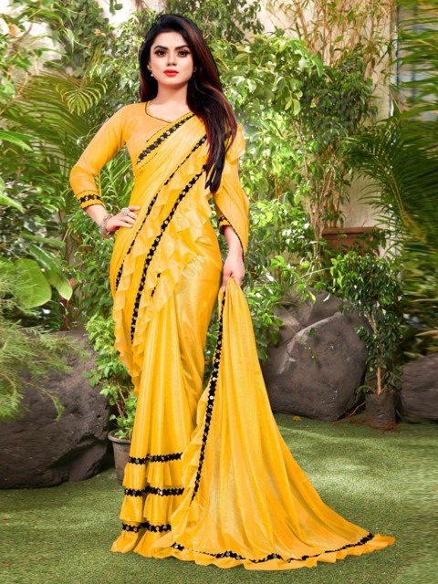 

CLOMITA Yellow & Black Mirror Work Saree