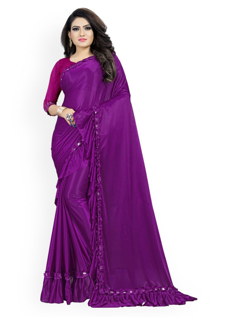 

CLOMITA Purple Sequinned Ruffled Saree