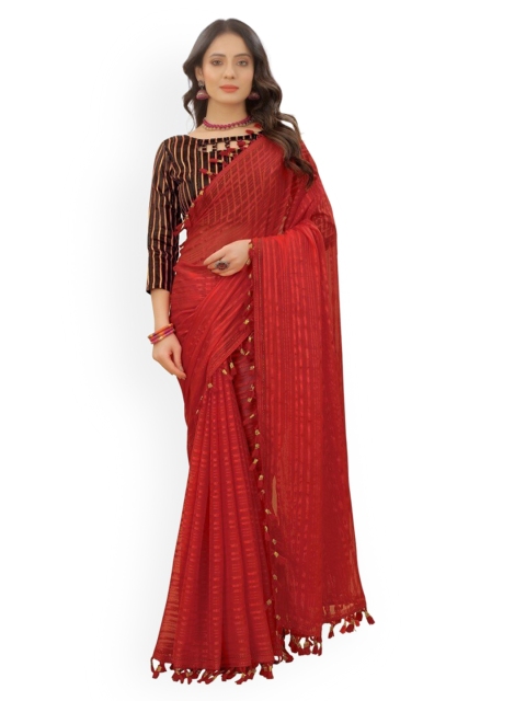 

CLOMITA Maroon Woven Design Lace Saree