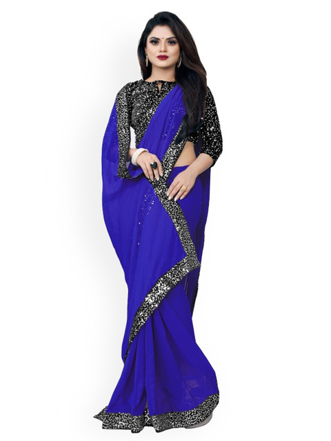 

CLOMITA Blue & Black Sequinned Pure Georgette Saree