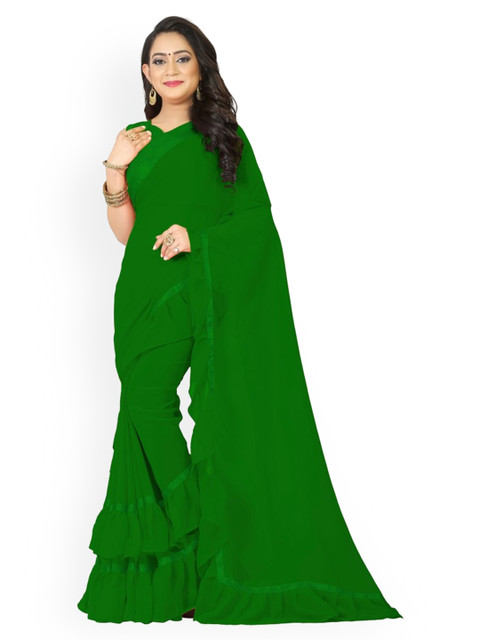 

Clomita Women Green Solid Ruffles Saree