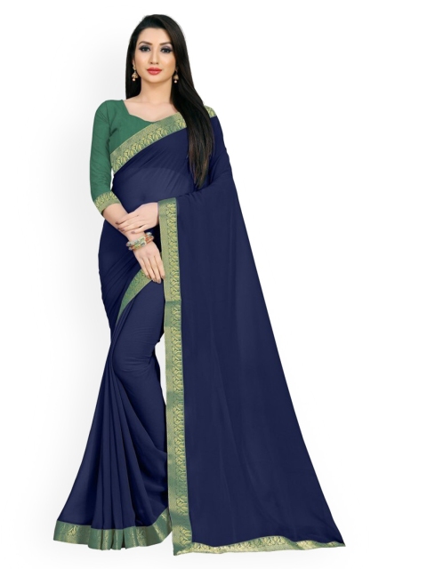 

CLOMITA Navy Blue & Green Pure Georgette Saree