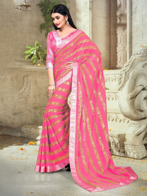 

CLOMITA Pink & Gold-Toned Embellished Sequinned Saree