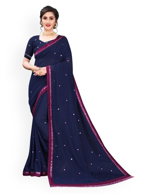 

CLOMITA Navy Blue & Pink Embellished Art Silk Saree