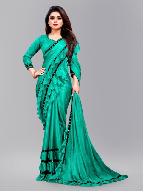 

CLOMITA Sea Green & Black Mirror Work Saree
