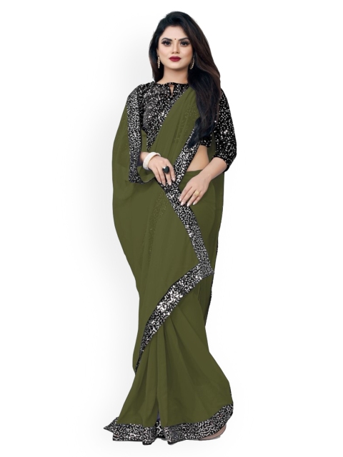 

CLOMITA Green & Black Sequinned Saree