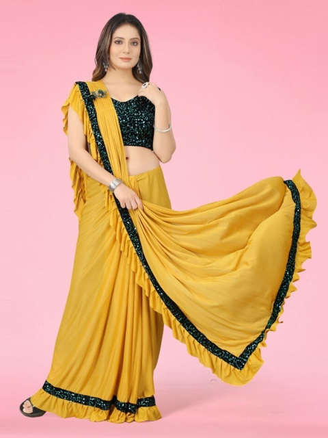 

CLOMITA Yellow & Green Saree