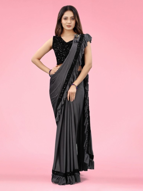 

CLOMITA Grey & Black Sequinned Saree