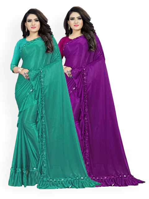 

CLOMITA Sea Green & Purple Saree