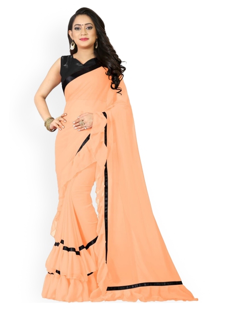 

CLOMITA Peach-Coloured & Black Saree