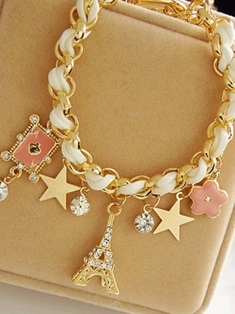 

Vembley Women Gold-Toned & White Cubic Zirconia Gold-Plated Charm Bracelet