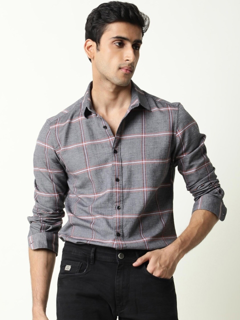 

RARE RABBIT Men Black Slim Fit Windowpane Checks Checked Cotton Casual Shirt