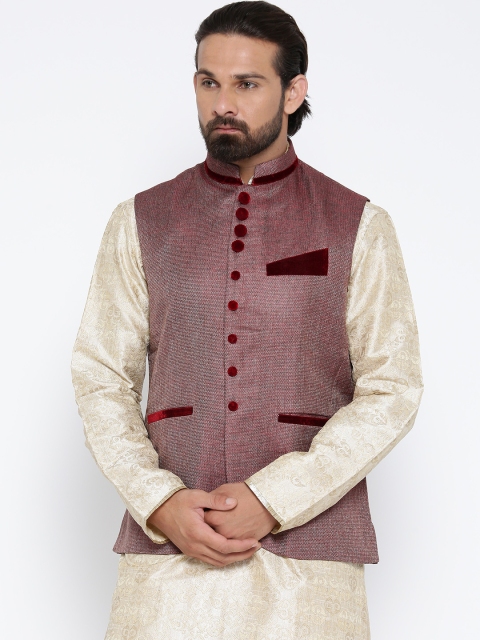 

Manu Maroon & Beige Patterned Nehru Jacket