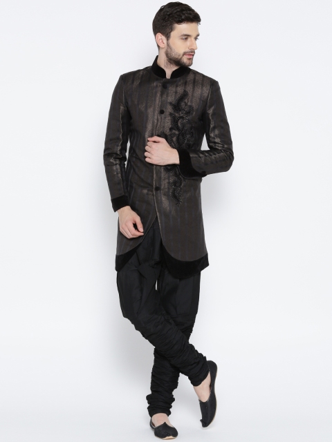 

Manu Black Embellished Self-Striped Sherwani