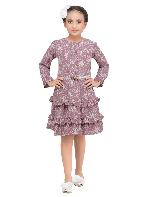 

Tiny Girl Pink Ruffles Layered Long Puffed Sleeves A-Line Dress