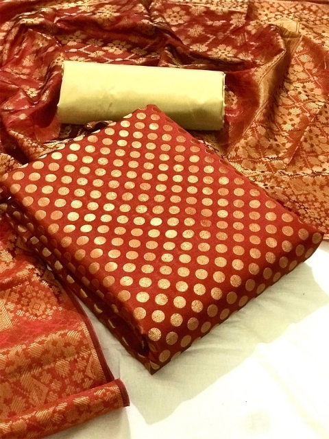 

MORLY Rust & Gold-Toned Dupion Silk Unstitched Dress Material