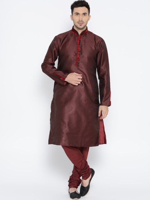 

Manu Men Burgundy & Maroon Self Design Kurta with Pyjamas