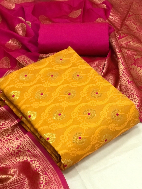 

MORLY Yellow & Pink Banarasi Dupion Silk Unstitched Dress Material