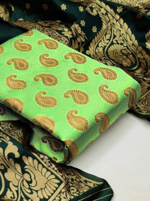 

MORLY Sea Green & Green Dupion Silk Unstitched Dress Material