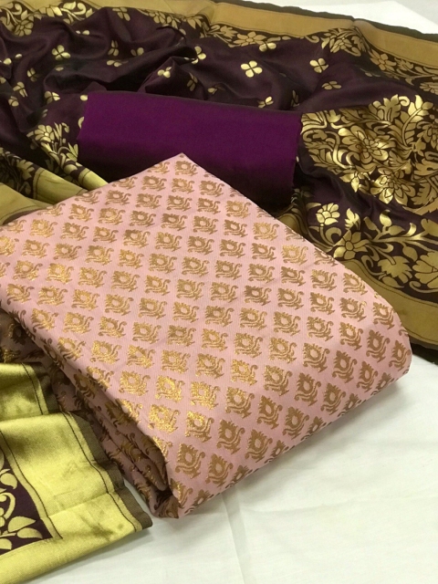 

MORLY Women Pink & Purple Dupion Silk Unstitched Dress Material