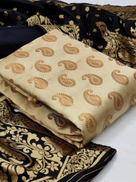 

MORLY Women Beige & Black Dupion Silk Unstitched Dress Material