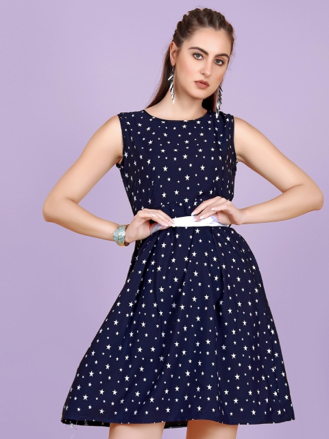 

AUCREATIONS Blue Printed Crepe Dress