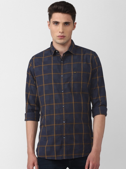

VAN HEUSEN DENIM LABS Men Navy Blue Slim Fit Checked Casual Shirt