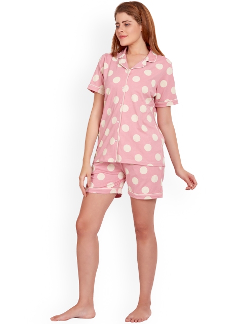 

MAYSIXTY Women Pink & White Printed Cotton Night suit