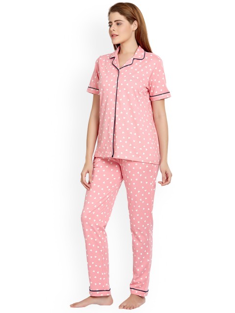 

MAYSIXTY Women Coral & White Printed Night suit