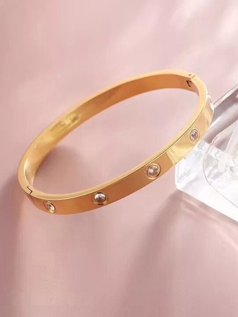 

Jewels Galaxy Women Rose Gold & White AD Rose Gold-Plated Bangle-Style Bracelet