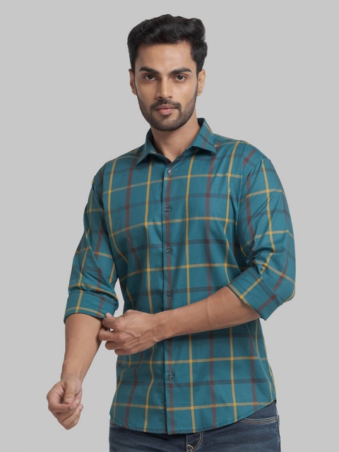 

Park Avenue Men Green Slim Fit Tartan Checks Checked Casual Shirt