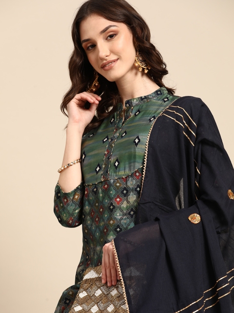 

Sangria Women Blue Printed Gotta Patti Kurta with Sharara & With Dupatta
