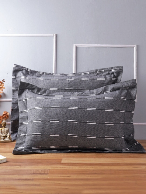 

Soumya Set Of 2 Grey Striped Cotton Pillow Covers