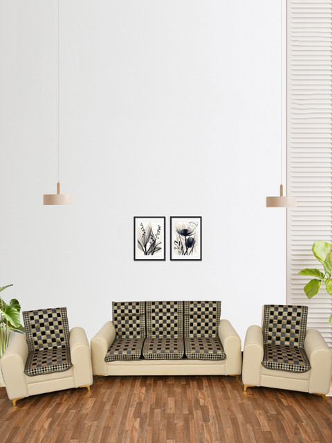 

MULTITEX Set Of 10 Black Printed 5 Seater Sofa Covers