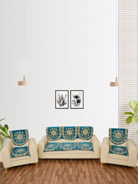 

MULTITEX Set Of 10 Printed 5 Seater Sofa Covers, Blue