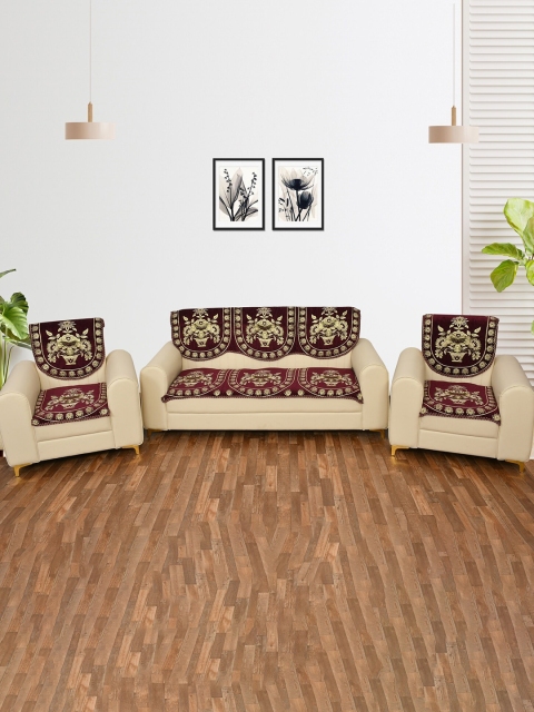 

MULTITEX Set Of 10 Printed 5 Seater Sofa Covers, Maroon