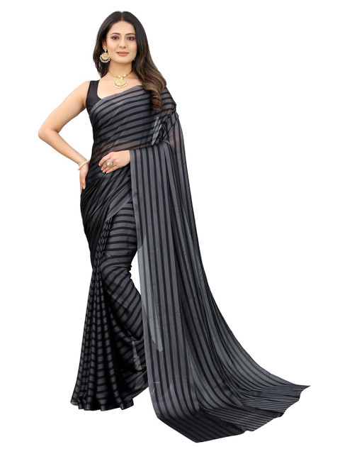 

Queenswear Creation Grey & Black Striped Leheriya Saree