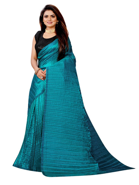 

Queenswear Creation Teal Crushed Saree