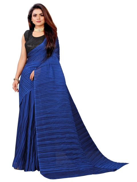 

Queenswear Creation Women Navy Blue Solid Crushed Saree