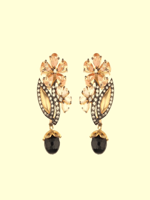 

Runjhun Black Runjhun CZ Gold Plated Contemporary Drop Earrings