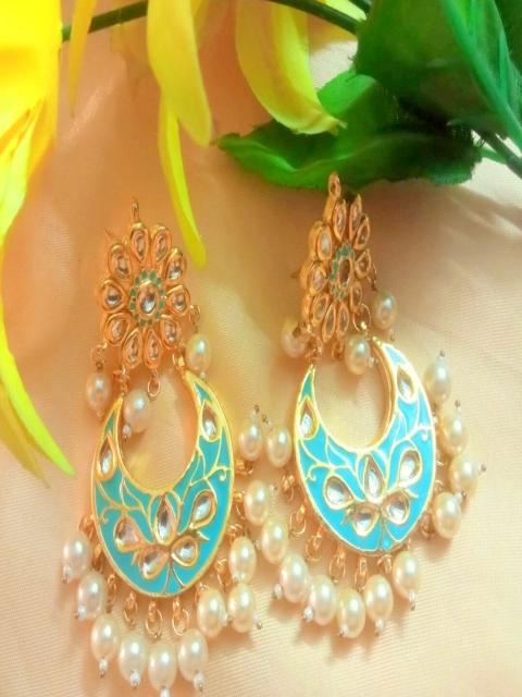 

Runjhun Gold Plated Turquoise Blue Contemporary Chandbali Earrings