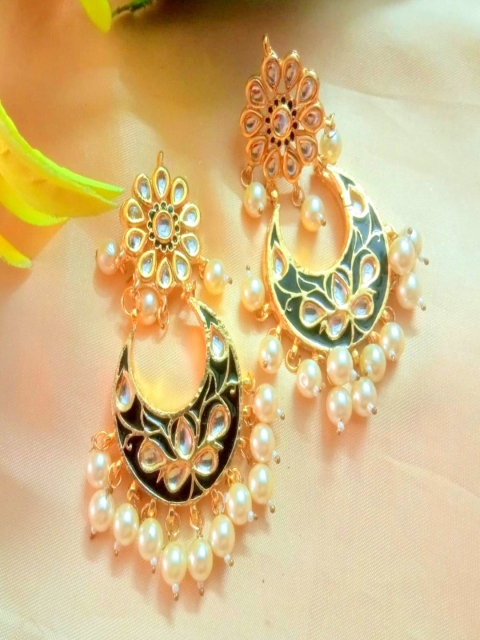 

Runjhun Gold Plated Black Contemporary Chandbali Earrings