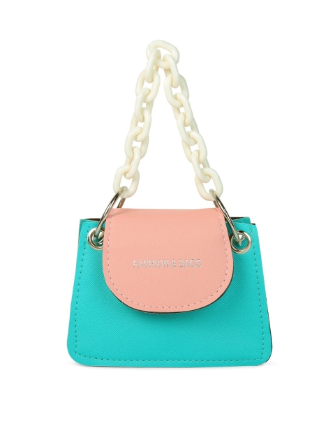 

London Rag Blue Colourblocked PU Structured Handheld Bag with Tasselled