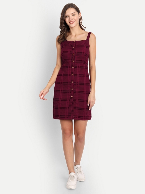 

D 'VESH Maroon Fitted Checked Sheath Dress