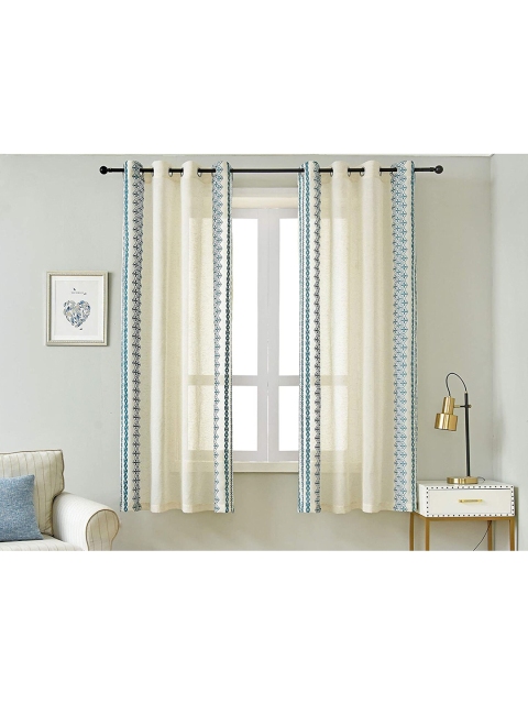 

URBAN SPACE Off White & Blue Set of 2 Room Darkening Door Curtain